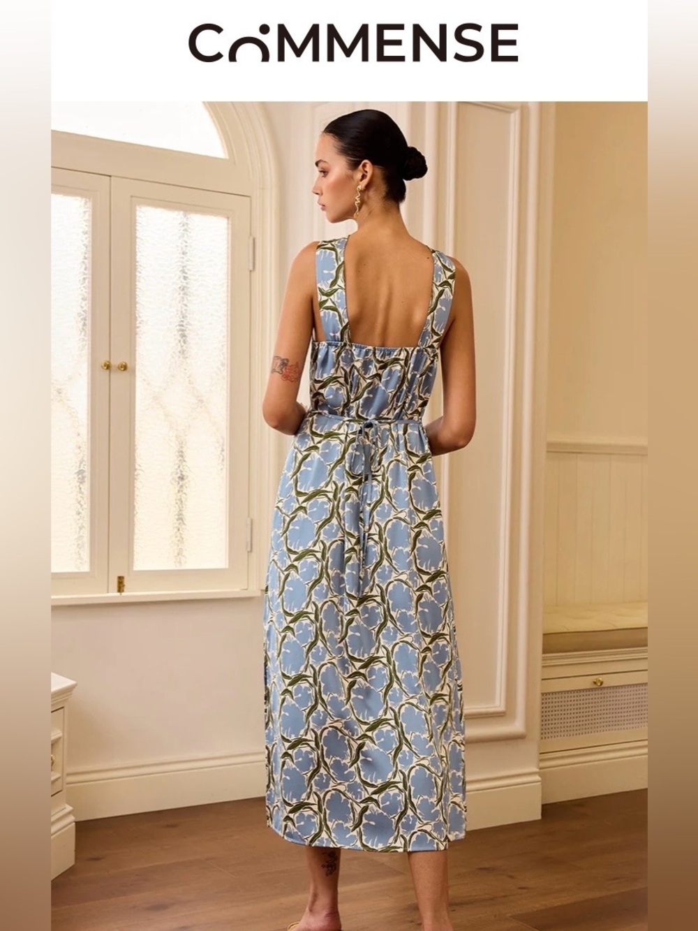 Commense Blue and Cream Halter Midi Dress - Picture 2 of 3